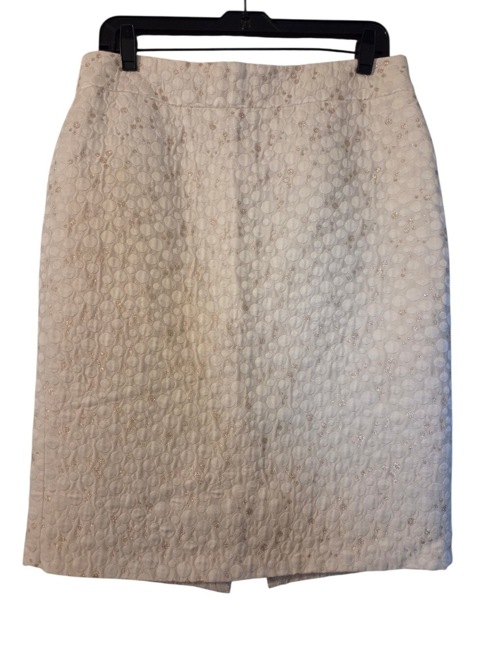 J. Crew Cotton Silk Cream Pencil Skirt Metallic Polka Dots Size 8